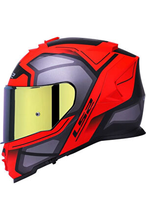 Storm 2 Faster Mat Kırmızı Kapalı Motosiklet Kaskı Gold Camlı