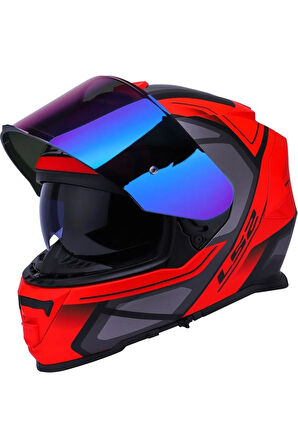 Storm 2 Faster Mat Kırmızı Kapalı Motosiklet Kaskı  Gökkuşağı Camlı