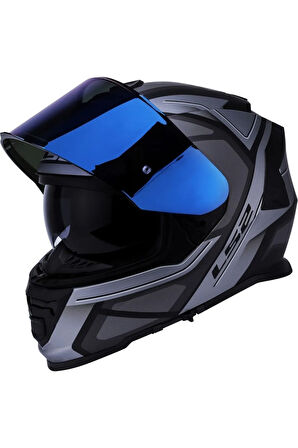 Storm 2 Faster Mat Tıtanıum Kapalı Motosiklet Kaskı Mavi Camlı