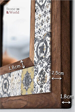 Patchwork Temalı - Desenli Mermer Dekoratif Ayna - 34x34cm - 002.1
