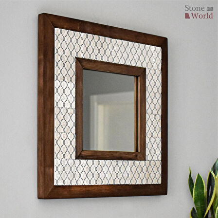 Geometric Temalı - Desenli Mermer Dekoratif Ayna - 34x34cm - 007.1