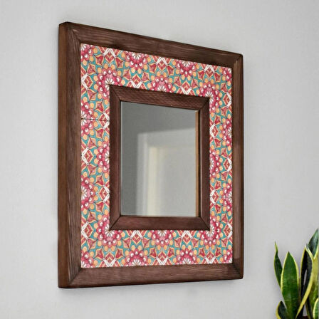 Çiçek Temalı - Desenli Mermer Dekoratif Ayna - 34x34cm - 017.1