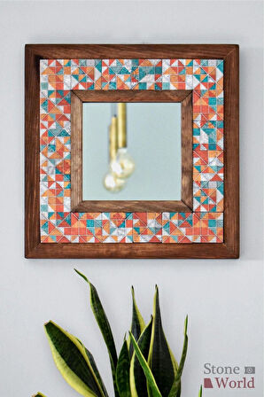 Geometric Temalı - Desenli Mermer Dekoratif Ayna - 34x34cm - 022.1