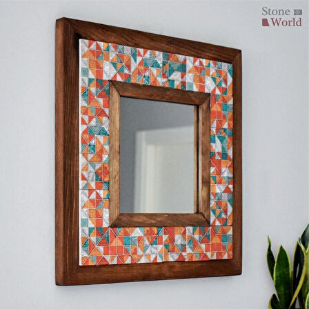 Geometric Temalı - Desenli Mermer Dekoratif Ayna - 34x34cm - 022.1