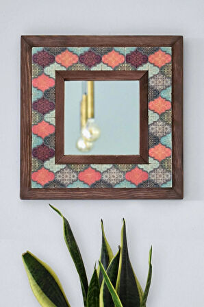 Mandala Temalı - Desenli Mermer Dekoratif Ayna - 34x34cm - 026.1
