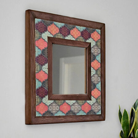 Mandala Temalı - Desenli Mermer Dekoratif Ayna - 34x34cm - 026.1