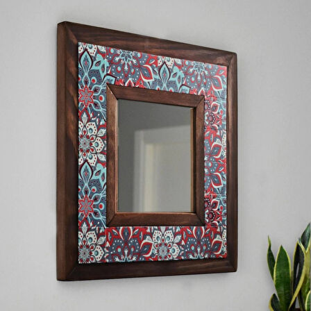 Mandala Temalı - Desenli Mermer Dekoratif Ayna - 34x34cm - 027.1