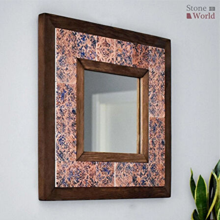 Vintage Temalı - Desenli Mermer Dekoratif Ayna - 34x34cm - 029.1