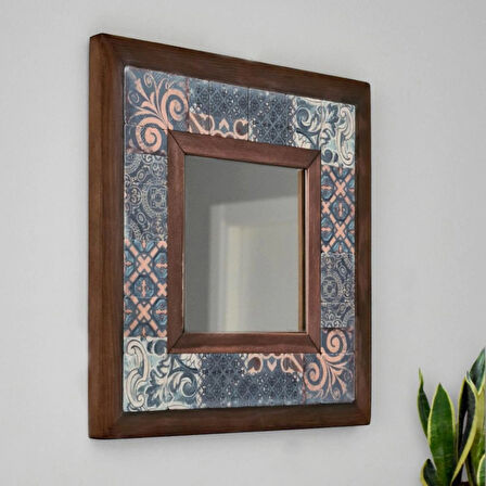 Vintage Temalı - Desenli Mermer Dekoratif Ayna - 34x34cm - 031.1