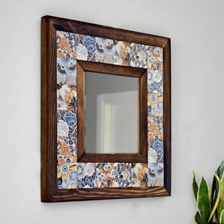 Çiçek Temalı - Desenli Mermer Dekoratif Ayna - 34x34cm - 037.1