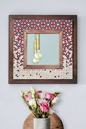 Geometric Temalı - Desenli Mermer Dekoratif Ayna - 34x34cm - 042.2
