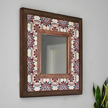 Mandala Temalı - Desenli Mermer Dekoratif Ayna - 34x34cm - 046.1