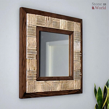 Scratch Bej Mermer Dekoratif Ayna – 40×40 cm