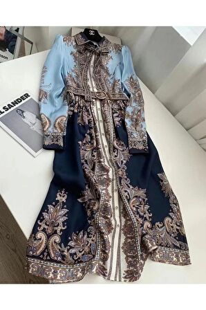 Jennyfer Krep Kumaş Elbise Mavi  Kemer Dahildir Ürün Yazlık Kumaştır