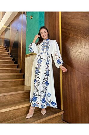 Atlas Kumaş Elbise Siyah (kuşak Dahildir) - Beyaz