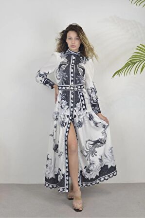 Jenneyfer Krep Kumaş Düğmel Detaylı (KEMER DAHİLDİR) - Beyaz