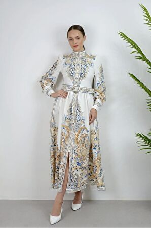 Atlas Kumaş Düğmel Detaylı (KEMER DAHİLDİR) - Beyaz-23122