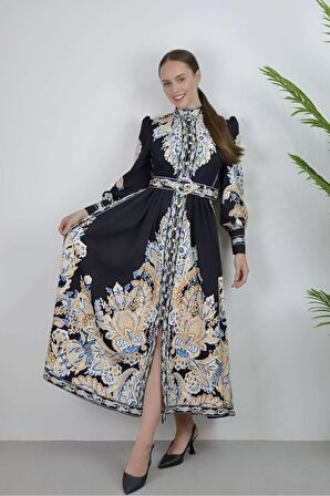 Atlas Kumaş Düğmel Detaylı (KEMER DAHİLDİR) - Siyah-23122