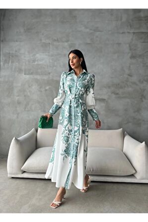 Atlas Kumaş Elbise (KEMER DAHİLDİR)-yeşil-4220