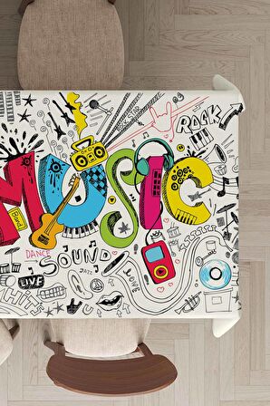 Renkli Pop Art Temalı Dokuma Leke Tutmaz Masa Örtüsü MSO030