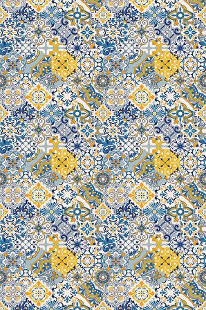 Mavi Çini Desenli Dokuma Leke Tutmaz Masa Örtüsü MSO046