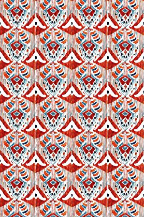 Kırmızı Etnik Desen Dokuma Leke Tutmaz Masa Örtüsü MSO055