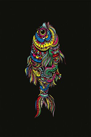 Siyah Balık Desenli Dokuma Leke Tutmaz Masa Örtüsü MSO061