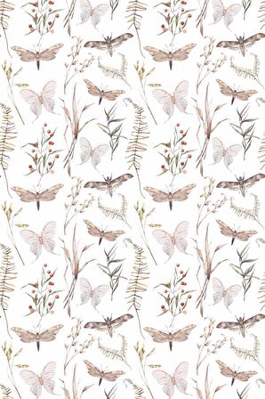 Bej Kelebek Desen Dokuma Leke Tutmaz Masa Örtüsü MSO084