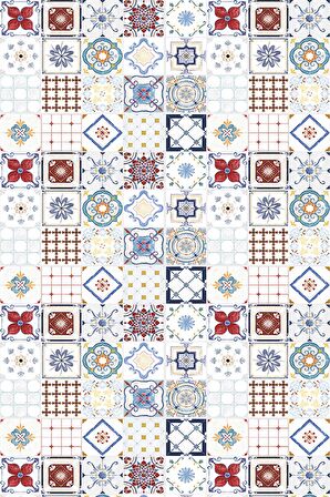 Mavi Çini Desenli Dokuma Leke Tutmaz Masa Örtüsü MSO093