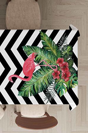 Siyah Flamingo Dokuma Leke Tutmaz Masa Örtüsü MSO099