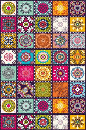 Çok Renkli Çini Desen Dokuma Leke Tutmaz Masa Örtüsü MSO109