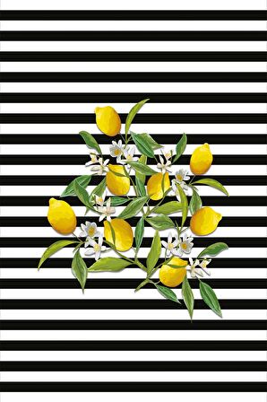 Sarı Limonlu Desen Dokuma Leke Tutmaz Masa Örtüsü MSO116