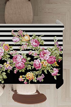 Pembe Çiçek Desenli Dokuma Leke Tutmaz Masa Örtüsü MSO159