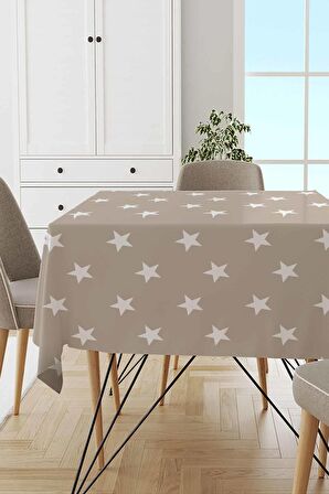 Bej Yıldızlı Dokuma Leke Tutmaz Masa Örtüsü MSO160