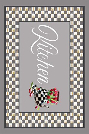 Gri Mutfak Desenli Dokuma Leke Tutmaz Masa Örtüsü MSO164