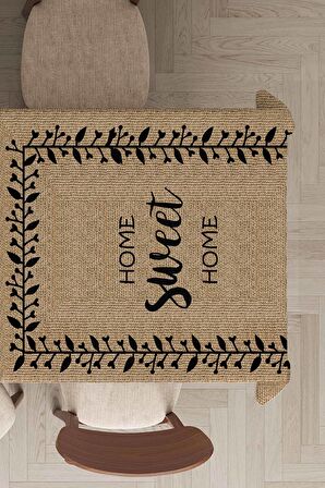 Bej Hasır Görünümlü Dokuma Leke Tutmaz Masa Örtüsü MSO184