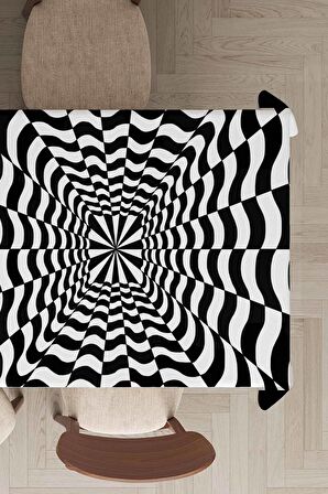 Siyah İlizyon Desen Dokuma Leke Tutmaz Masa Örtüsü MSO204