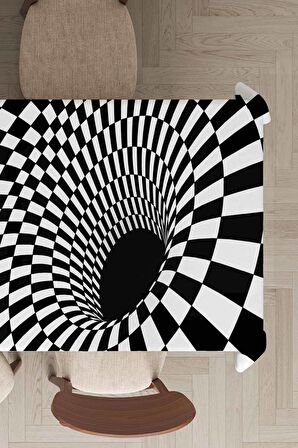 Siyah İlizyon Desen Dokuma Leke Tutmaz Masa Örtüsü MSO205