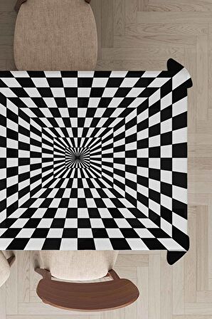 Siyah İlizyon Desen Dokuma Leke Tutmaz Masa Örtüsü MSO206