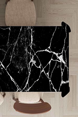 Siyah Mermer Görünümlü Dokuma Leke Tutmaz Masa Örtüsü MSO253