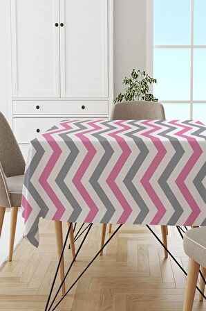 Pembe Zigzag Desenli Dokuma Leke Tutmaz Masa Örtüsü MSO304