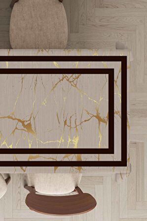 Kahverengi Çerçeveli Dokuma Leke Tutmaz Masa Örtüsü MSO320