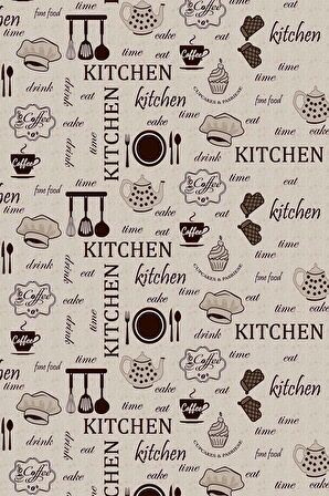 Kahve Mutfak Temalı Dokuma Leke Tutmaz Masa Örtüsü MSO337