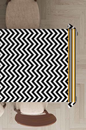 Siyah Zigzag Desenli Dokuma Leke Tutmaz Masa Örtüsü MSO433
