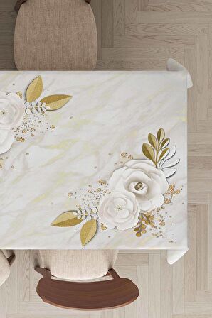Gold Çiçek Desenli Dokuma Leke Tutmaz Masa Örtüsü MSO437