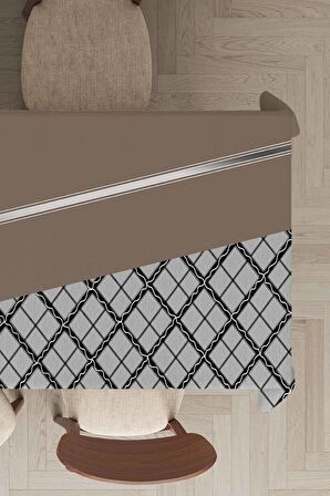 Bej Ekose Desenli Dokuma Leke Tutmaz Masa Örtüsü MSO487