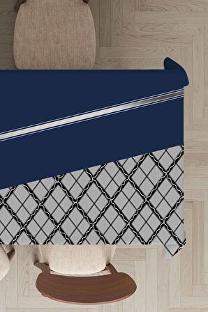 Lacivert Ekoseli Dokuma Leke Tutmaz Masa Örtüsü MSO488