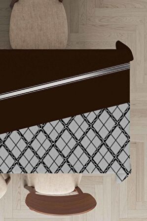 Kahverengi Ekoseli Dokuma Leke Tutmaz Masa Örtüsü MSO491