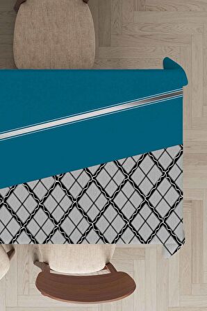 Turkuaz Ekoseli Dokuma Leke Tutmaz Masa Örtüsü MSO495