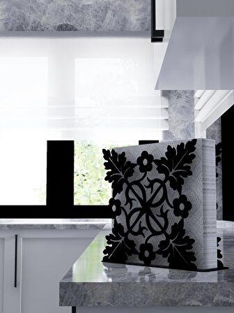 M&C Concept Motif Model-9 Metal Desenli Peçetelik - Siyah